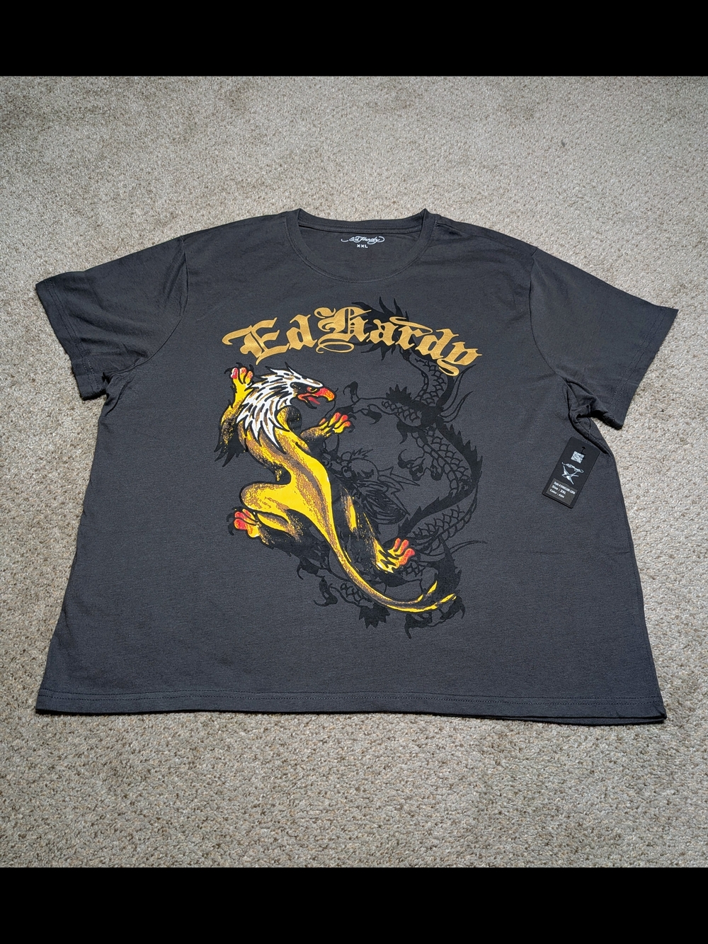 Ed Hardy Dragon Eagle Graphic T Shirt XXL Gray Gold